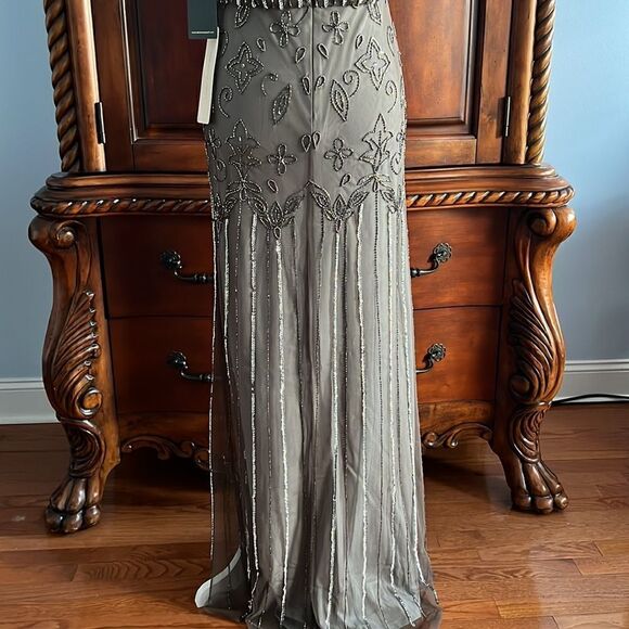 Adrianna Papell short sleeve blouson beaded gown in Lead- size 2 NWT - Picture 9 of 13